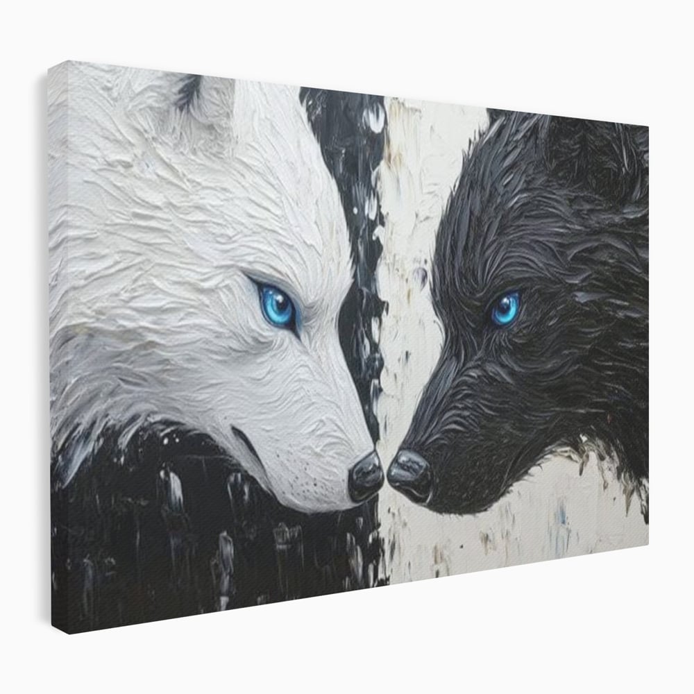 Tablou canvas cu tablou canvas cu doi lupi, fara rama, pe sasiu de lemn